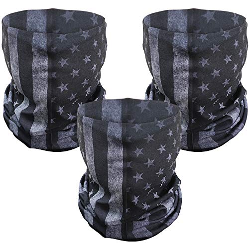 3 Pcs American Flag Outdoor Face Mask- Multifunctional Seamless Microfiber American Flag UV Protection Face Neck Gaiter Shields Headwear for Men&Women Motorcycle Hiking Cycling Ski Snowboard(Grey)