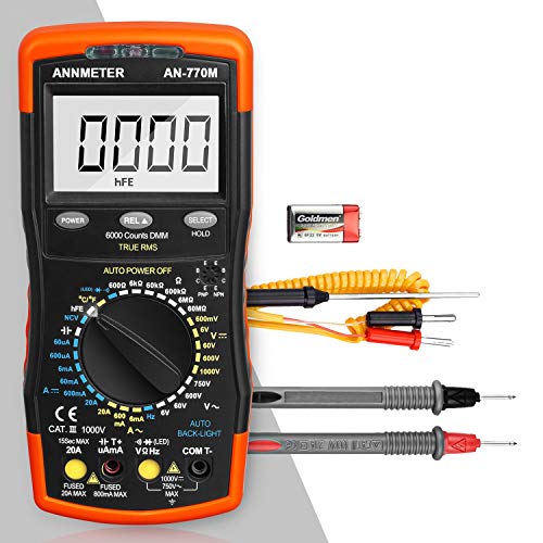 ANNMETER Digital Multimeter, 770M Voltage Meter, Ohm Amp DMM Measures AC/DC Volt Current Resistance Continuity Diodes Capacitor Transistor hFE with Auto Backlight