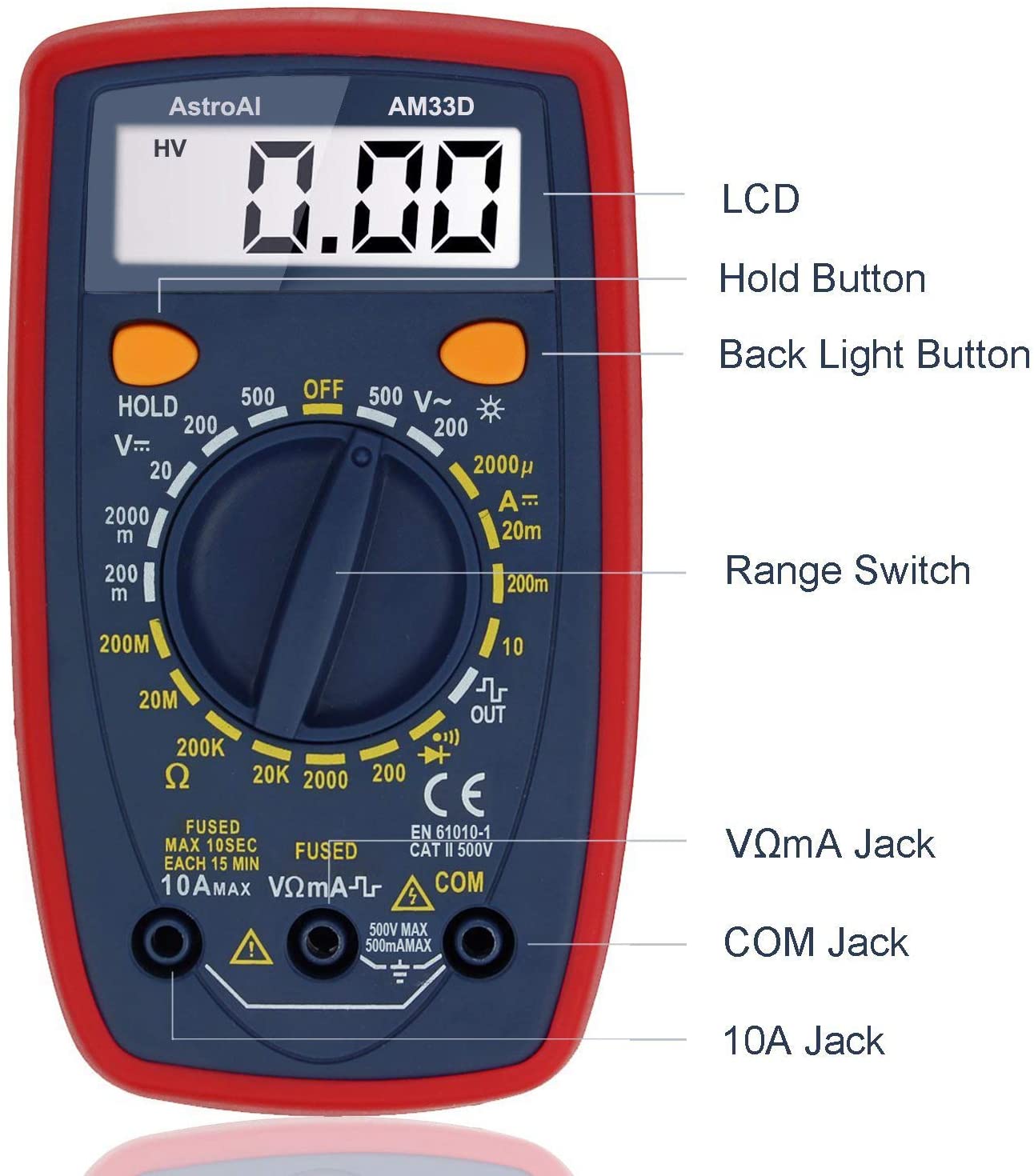 AstroAI Multimeter 2000 Counts Digital Multimeter with DC AC Voltmeter and Auto Ranging Tester ; Measures Voltage, Current, Resistance; Tests Live Wire, Continuity