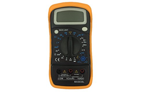BRUFER 33055 LCD Display Digital Multimeter with Transistor hFE Measurement, Audible Continuity and Backlight - Includes Support Stand and Test Leads
