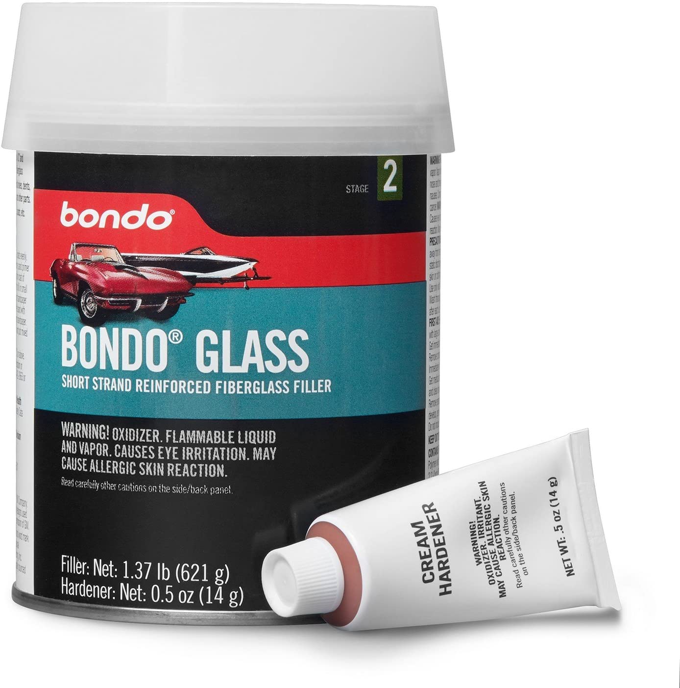 Bondo Glass, Short Strand Reinforced Fiberglass Filler, Stage 2, 1.37 lbs. Filler with 0.5 oz Hardener