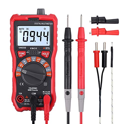 CAMWAY Digital Multimeter 6000 Counts True RMS Auto Ranging NCV AC/DC Voltage Current Resistance Temperature Backlight LCD Multi-Tester Probe & Pair of Crocodile Clip