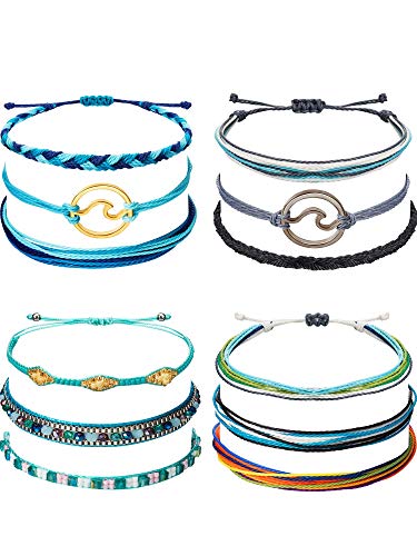 Chuangdi 12 Pieces Wave Strand Bracelet Set Handmade Adjustable Friendship Bracelet Handcrafted Jewelry Women