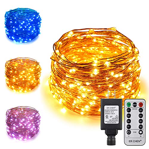 ErChen Dual-Color LED String Lights, 66 FT 200 LEDs Plug in Copper Wire Color Changing 8 Modes Dimmable Fairy Lights with Remote Timer for Indoor Outdoor Christmas (Blue/Warm White)