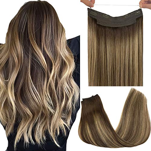 GOO GOO Halo Hair Extensions Human Hair Ombre Chocolate Brown to Honey Blonde 70g