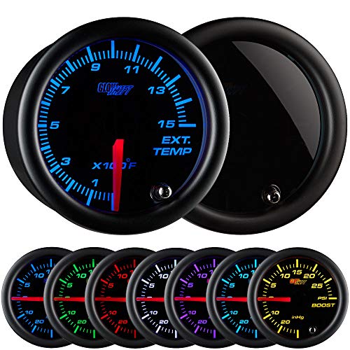 GlowShift-Tinted-7-Color-1500-F-Pyrometer-Exhaust-Gas-Temperature-EGT-Gauge-Kit-Includes-Type-K-Probe-Black-Dial-Smoked-Lens-for-Diesel-Trucks-21652mm