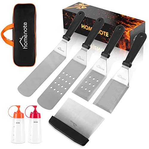 HOMENOTE Griddle Accessories Kit, 7-Pieces Exclusive Griddle Tools Long/Short Spatulas Set - Commercial Grade Flat Top Grill Cooking Kit - Great for Outdoor BBQ, Teppanyaki and Camping