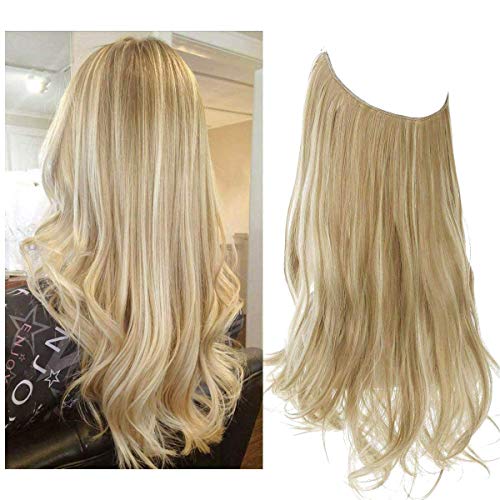 Halo Hair Extensions Dirty Blonde Long Wavy Curly Synthetic Hairpieces Highlight Invisible Wire Headband