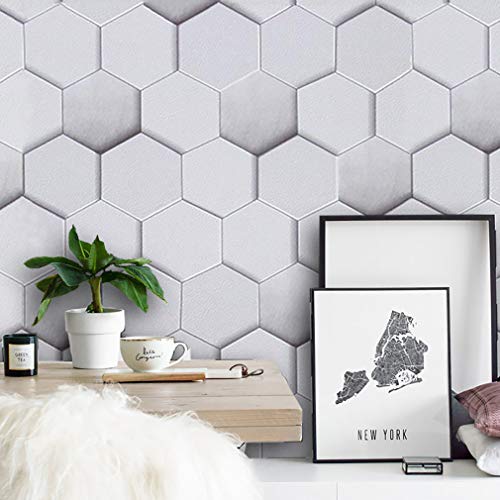 Hexagon Wallpaper Grey Peel and Stick Wallpaper Decorative Self-adhesive Wallpaper Pattern Wallpaper for Wall Covering Cabinet Furniture Vinyl Roll 118 "x17.7 "