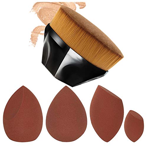 JPNK Foundation Makeup Brush with 4 Makeup Sponges Latex-free for Blending Liquid, Cream or Flawless Powder Cosmetics