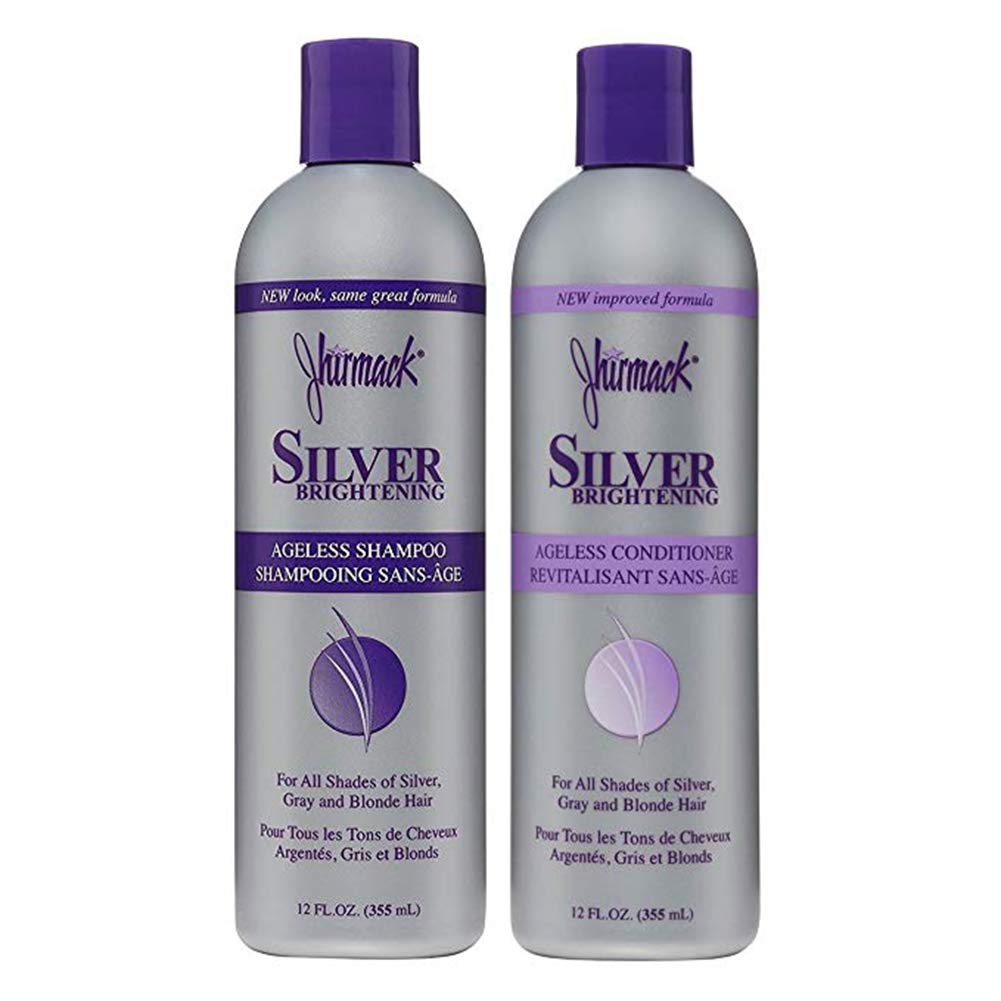 hirmack Silver Brightening Purple Shampoo and Conditioner Set for all types of silver, grey, and blonde hair