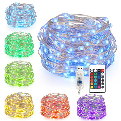 Kohree LED Fairy String Lights, Battery Powered Multi Color Changing Twinkle Lights with Remote, 33FT 100 LED with Remote and USB for Bedroom Ceiling Wedding Indoor Outdoor Lights Room Decor