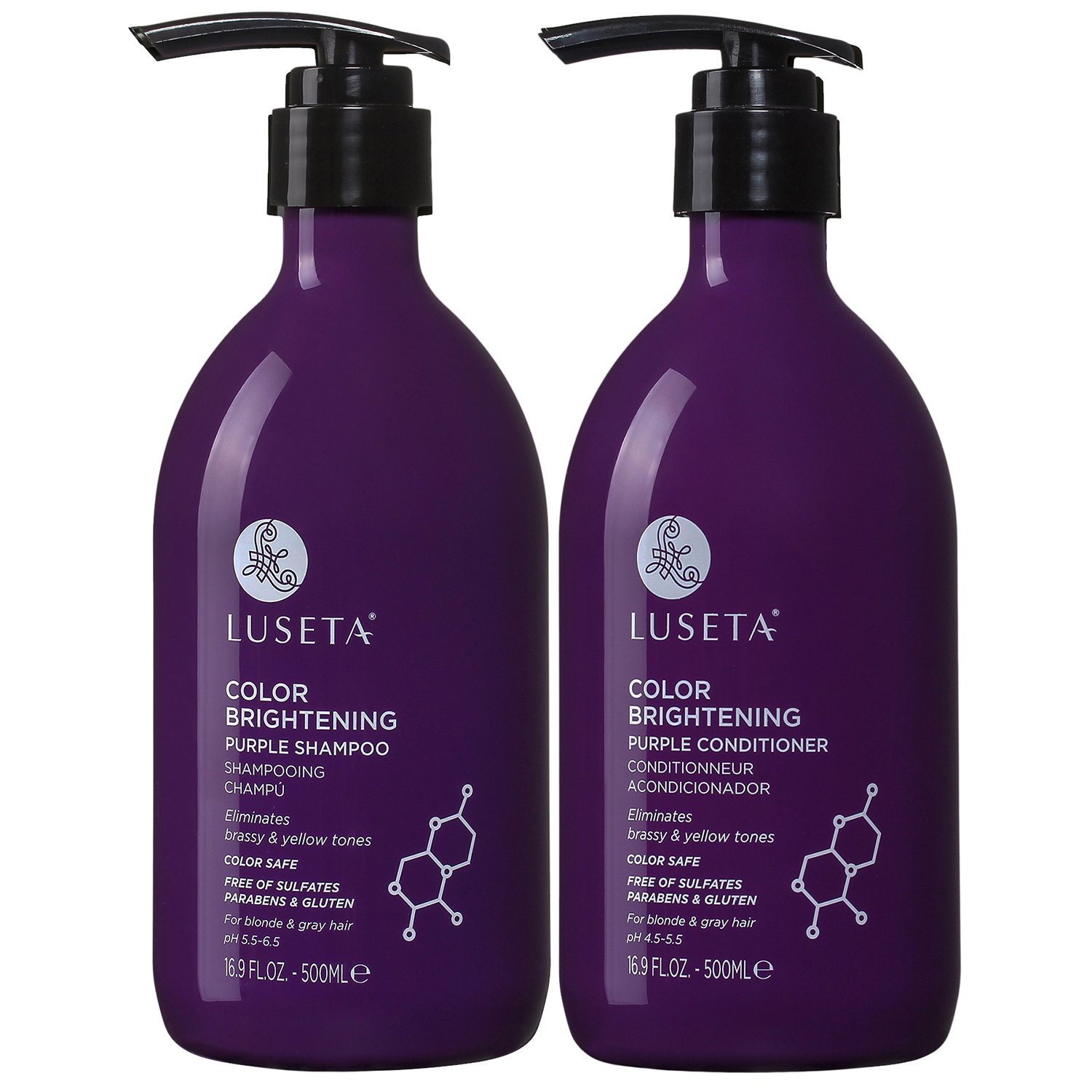 Luseta Purple Shampoo and Conditioner Set for Blonde, Gray - Color Treated Hair - Sulfate Free Paraben Free - Infused with Cocos Nucifera Oil for Curly and.