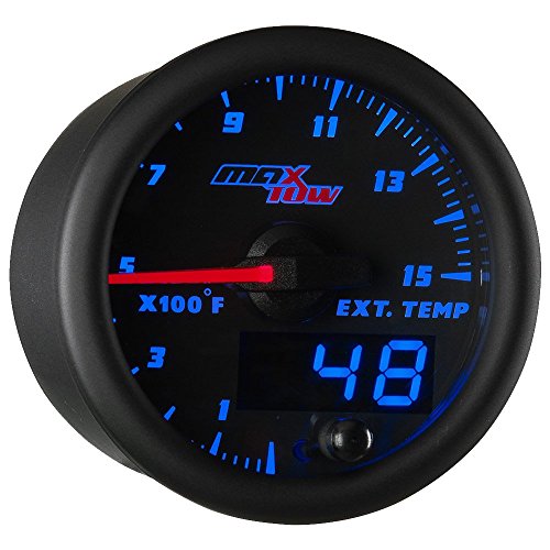 MaxTow Double Vision 1500 F Pyrometer Exhaust Gas Temperature EGT Gauge Kit - Includes Type K Probe - Black Gauge Face - Blue LED Dial - Analog & Digital Readouts - for Diesel Trucks - 2-1/16" 52mm