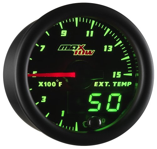 MaxTow Double Vision 1500 F Pyrometer Exhaust Gas Temperature EGT Gauge Kit - Includes Type K Probe - Black Gauge Face - Green LED Dial - Analog & Digital Readouts - for Diesel Trucks - 2-1/16" 52mm
