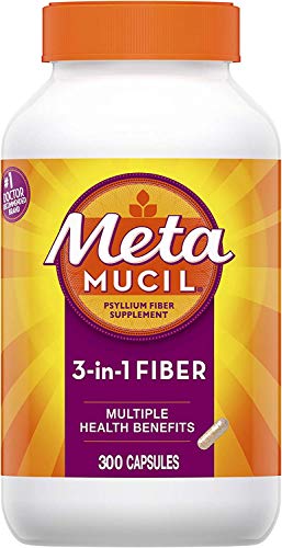 Metamucil, Psyllium Husk Fiber Supplement, 3-in-1 Fiber for Digestive Health, Plant Based, 300 Capsules
