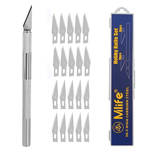 Mlife-Hobby-Knife-Precision-Stainless-Steel-Craft-Knife-Set-for-DIY-Art-Work-Cutting-1-Handles-and-20-Spare-Blades-with-Storage-Case