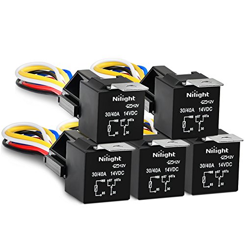 Nilight-50003R-Automotive-Set-5-Pin-3040A-12V-SPDT-with-Interlocking-Relay-Socket-and-Wiring-Harness-5-Pack-2-Years-Warranty