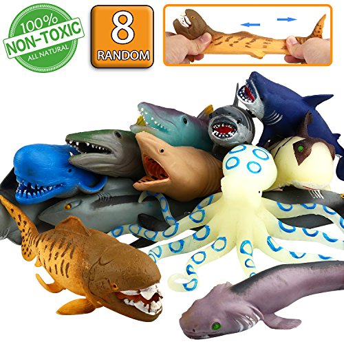 Ocean-Sea-Animal8-Inch-Rubber-Bath-Toy-Set8-Pack-Random-Food-Grade-Material-TPR-Super-Stretches-Some-Kinds-Can-Change-Colour-ValeforToy-Floating-Bathtub-Toy-Party-Shark-Octopus-Figure