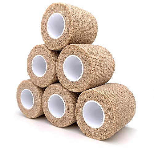 RISEN-Cohesive-Bandage-2-5-Yards-6-Rolls-Self-Adherent-Wrap-Medical-Tape-Adhesive-Flexible-Breathable-First-Aid-Gauze-Ideal-for-Stretch-Athletic-Ankle-Sprains-Swelling-Sports-Human-Animals