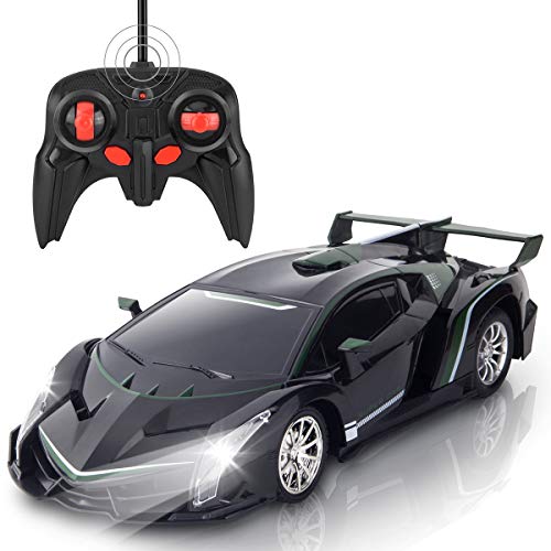 SRVOOZ Remote Control Car, Rc Car 1:16 Scale 8-10 MPH High Speed Super Vehicle, Electric Sport Racing Hobby Toy Car with Cool Lights, Shock Absorber and Crashworthy, Xmas Birthday Toy Gifts for Kids