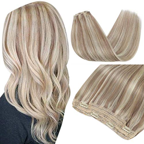 Sunny Halo Human Hair Extensions Blonde Wire Hair Extensions Ash Blonde Mixed Bleach Blonde Invisible Hair Extensions #18/613 80g/pack14 inch