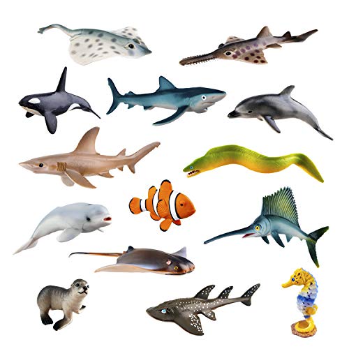 TOYMANY-14PCS-Realistic-Sea-Animals-Figurines-2-6-Plastic-Ocean-Animals-Figures-Set-Includes-OrcaBeluga-WhaleSharksDolphinFish-Baby-Shower-Toy-Cake-Toppers-Birthday-Gift-for-Kids-Toddlers