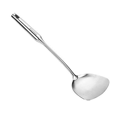 Wok Spatula stainless steel, Wide Spatula Turner with Hollow Long Heat Resistant Handle Wok Utensils,Silver/14.7Inch