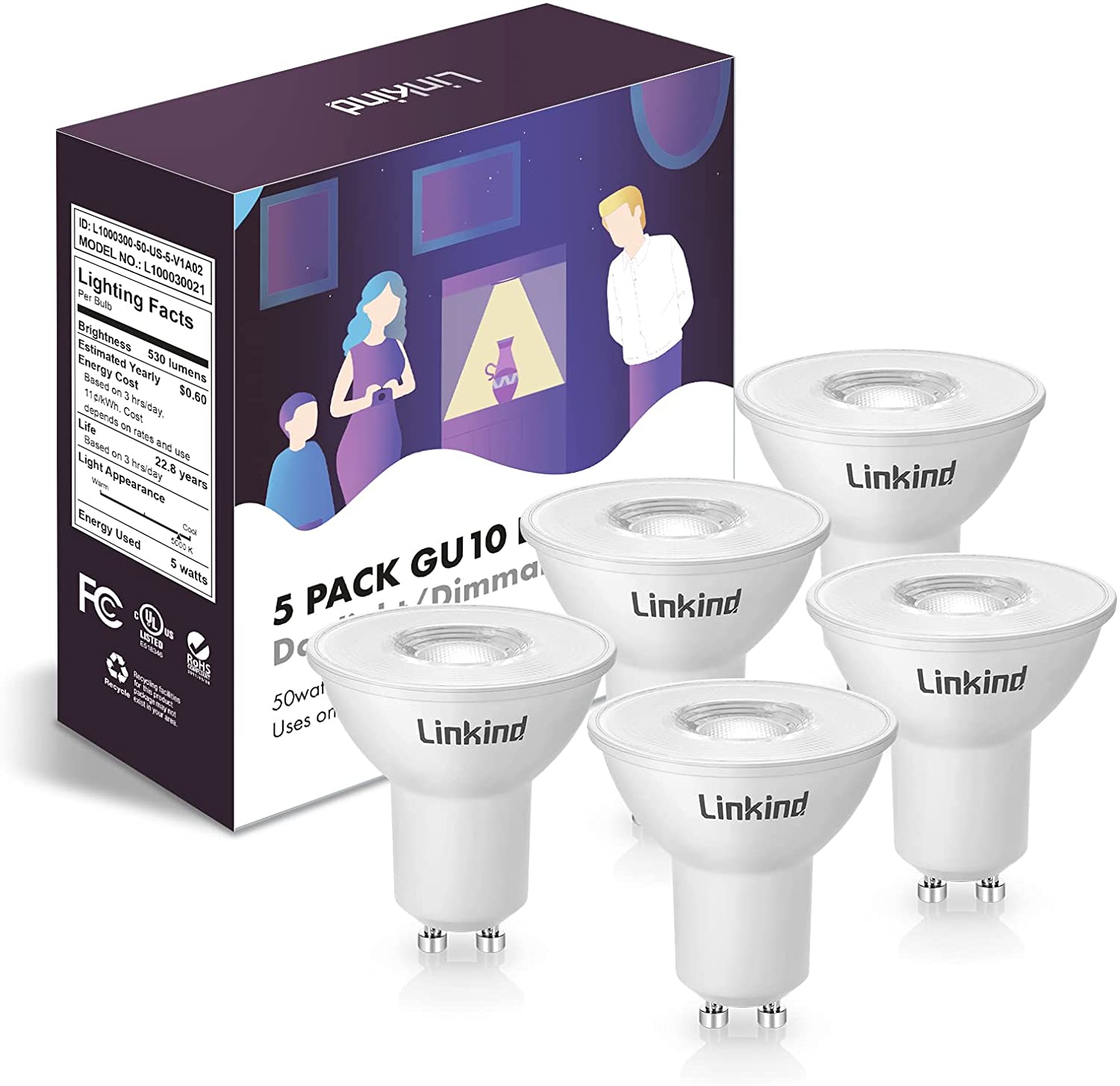 GU10 LED Bulbs, Linkind MR16 GU10 LED Bulbs Dimmable, 50W Equivalent