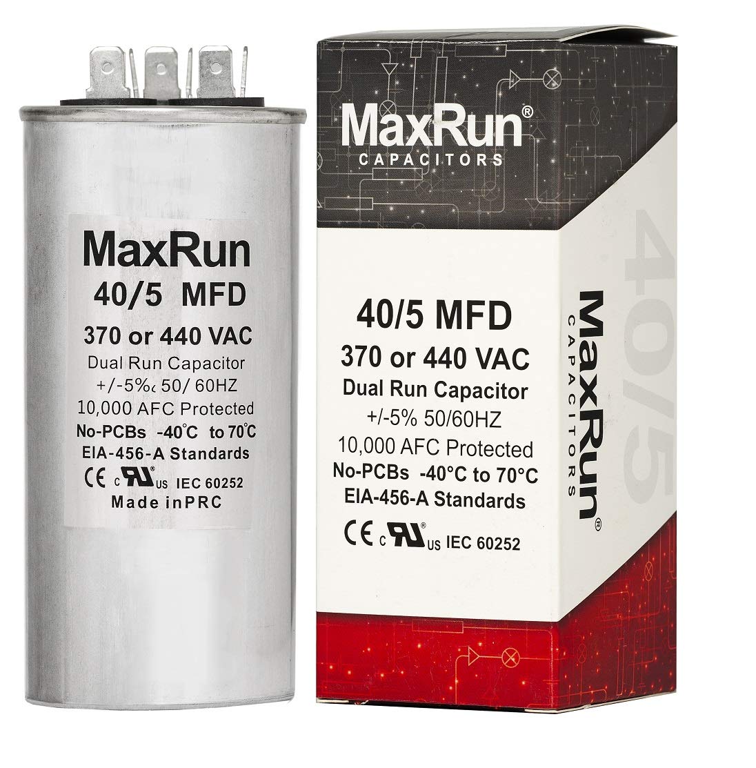 MAXRUN 40+5 MFD uf 370 or 440 Volt VAC Round Dual Run Capacitor for Air Conditioner or Heat Pump Condenser -