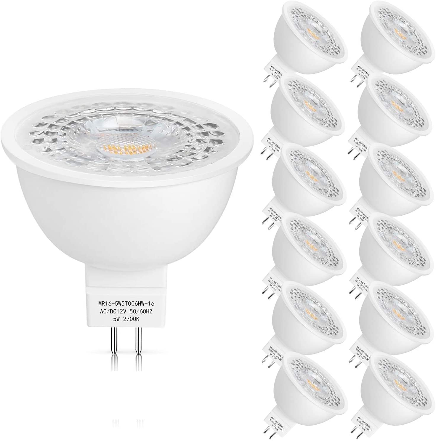 MR16 LED Bulbs 50W Halogen Equivalent, 2700K Warm White, 5W GU5.3 MR16 12V Spotlight Bulb