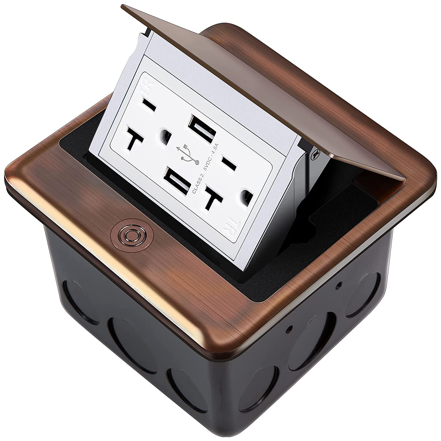 Vagueior Pop-Up Floor Box Kit, 4.8A USB Outlet, 20A Tamper-Resistant Receptacle Outlet, Corrosive Resistant Hardware, Bronze