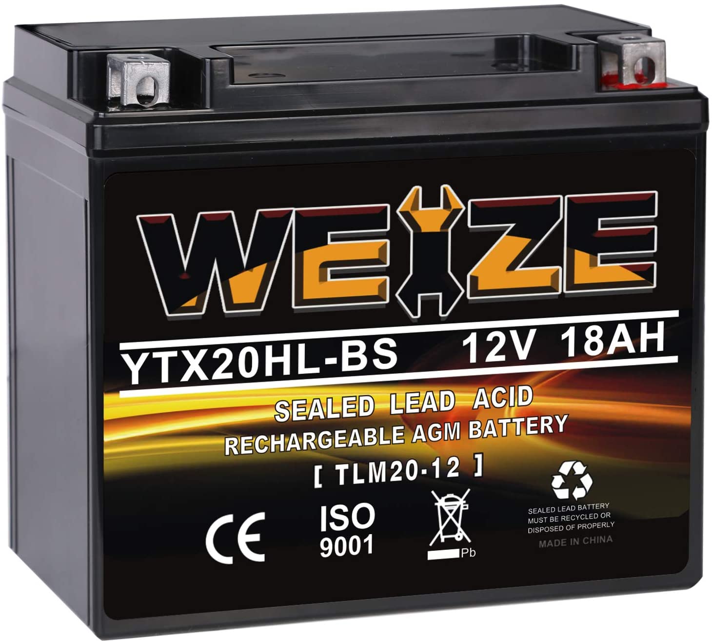 Weize YTX20HL-BS Battery, High Performance - Maintenance Free - Sealed AGM ETX20HL BS Motorcycle Battery