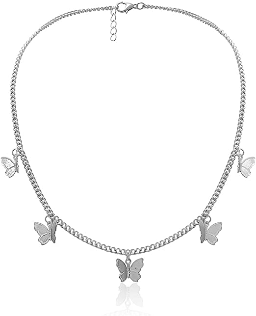 Kercisbeauty Silver Gold Butterfly Necklace for Women Ladies Girls Gift Her Jewelry Butterfly Choker