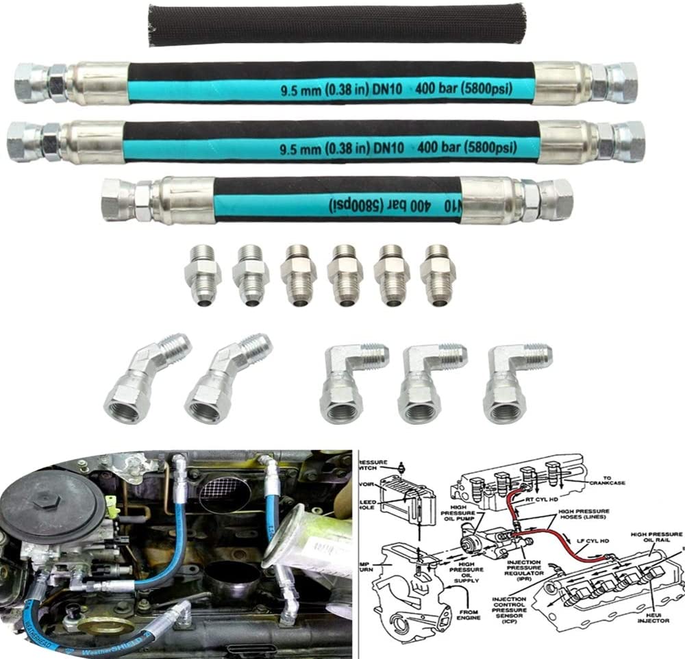 7.3L High Pressure Oil Pump HPOP Hoses Lines Kit & Crossover Engine Oil Pumps for Ford Powerstroke