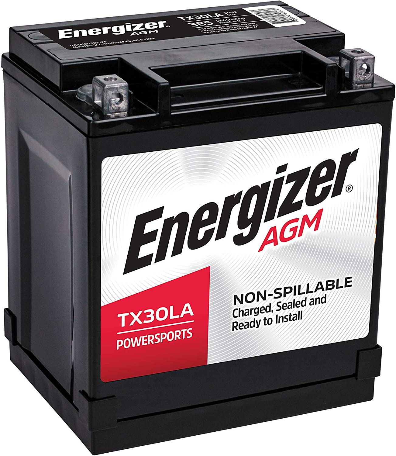 Energizer - ETX30LA TX30LA AGM Motorcycle and ATV 12V Battery, 385 Cold Cranking Amps and 30 Ahr, Replaces