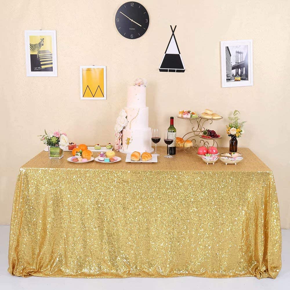 GFCC Rectangle Gold Sequin Tablecloth 60x102 inch Sparkle Party Wedding Christams Banquet Table Cloth Glitter Cake Table Cover Linen