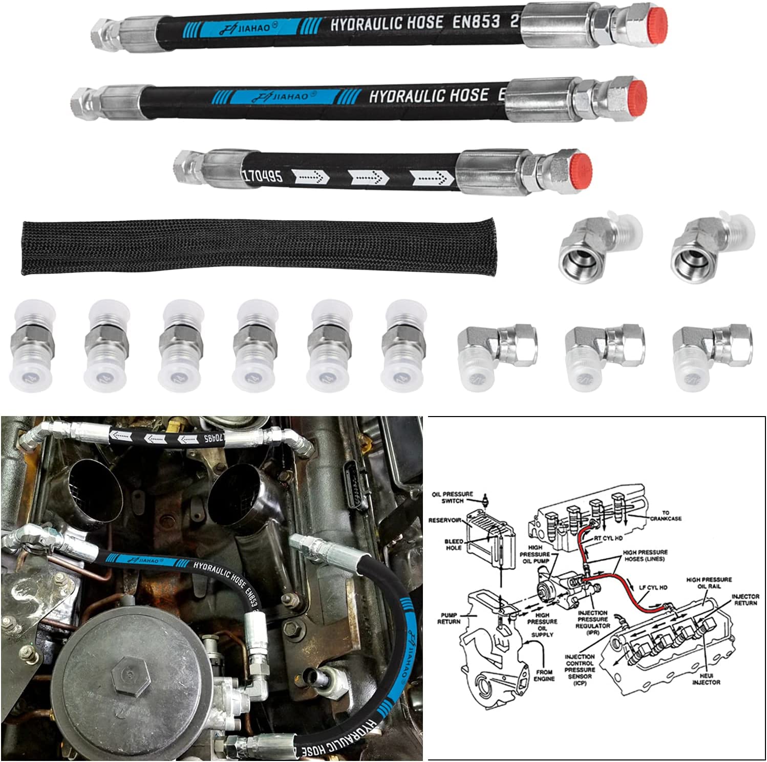 High Pressure Oil Pump HPOP Hoses Lines Kit With Crossover For Ford Powerstroke