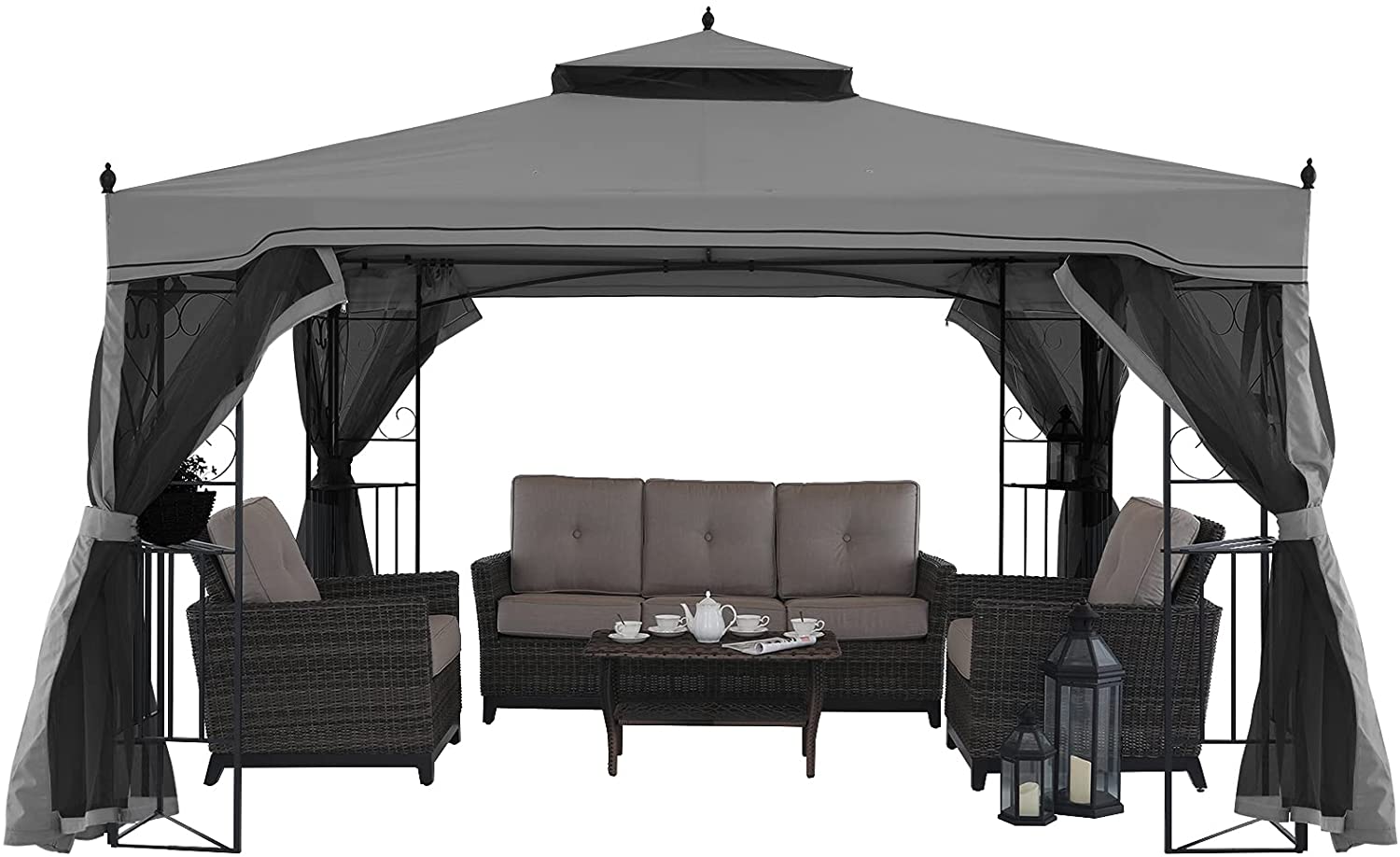 MASTERCANOPY 10x12 Patio Gazebo with Mosquito Netting Screen Walls for Lawn