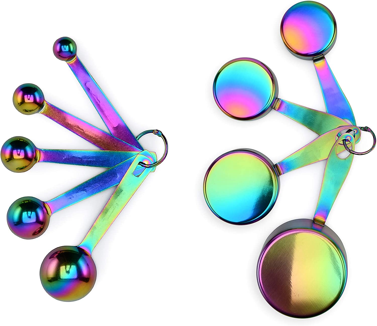 Measuring Cups and Spoons Set Stainless Steel, Rainbow, Titanium-Coated