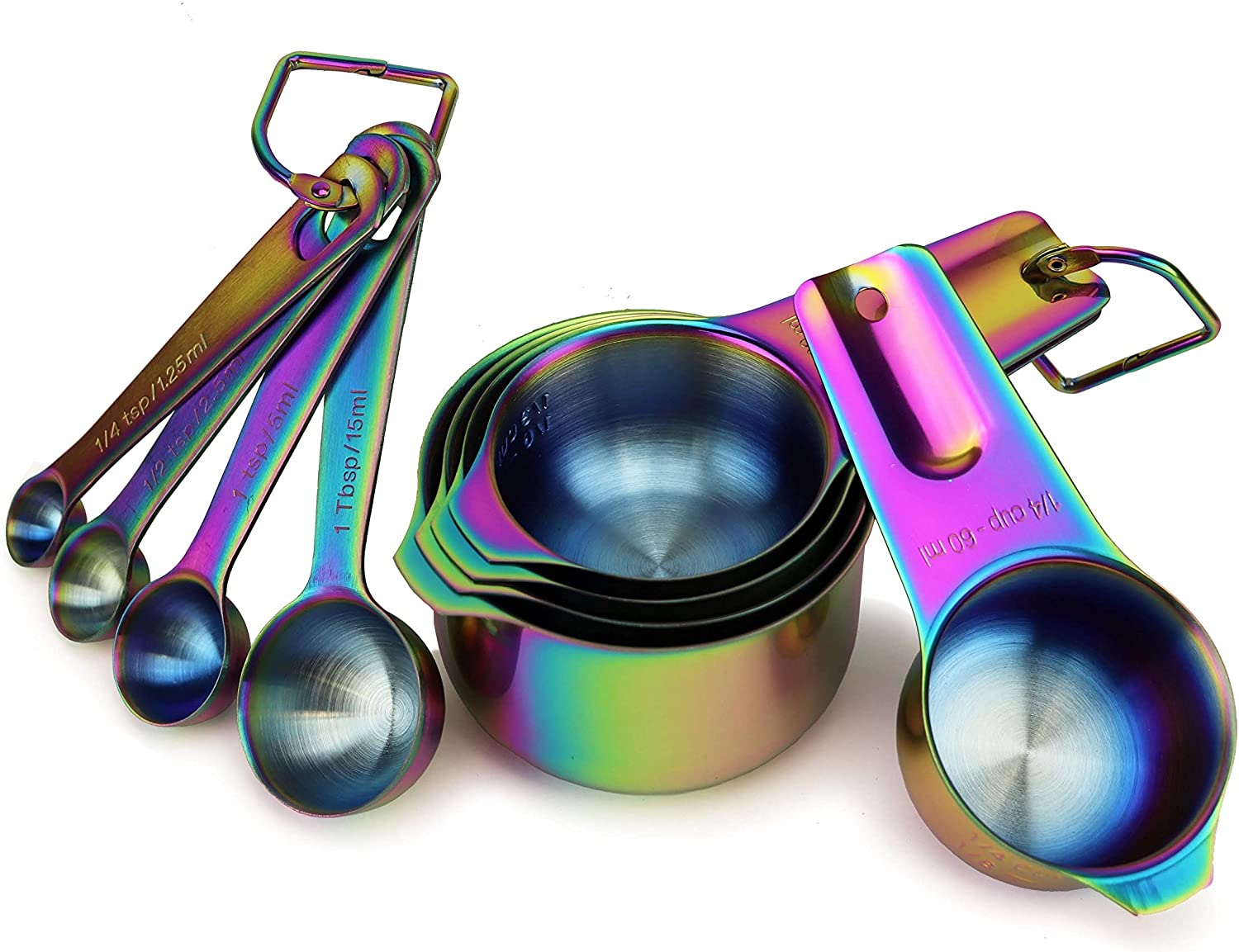 Stainless Steel Rainbow/Iridescent/Oil Slick Measuring Cup and Spoon Set