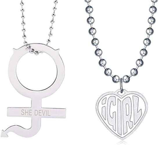 Womens iGirl Heart Pendant Necklace Double Side Letter Punk