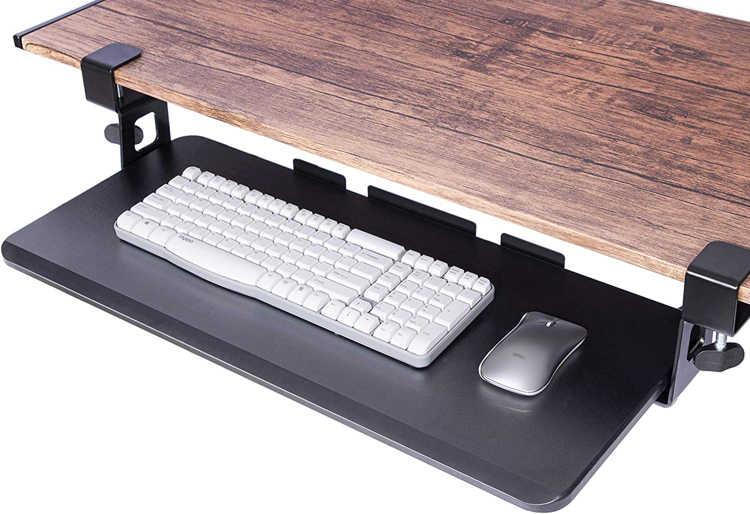 HUANUO Metal Keyboard Tray, Ergonomic Clamp Mount Under Desk Mount Slide Tray with Slide-Out Platform Computer Drawer for Typing and Mouse Work