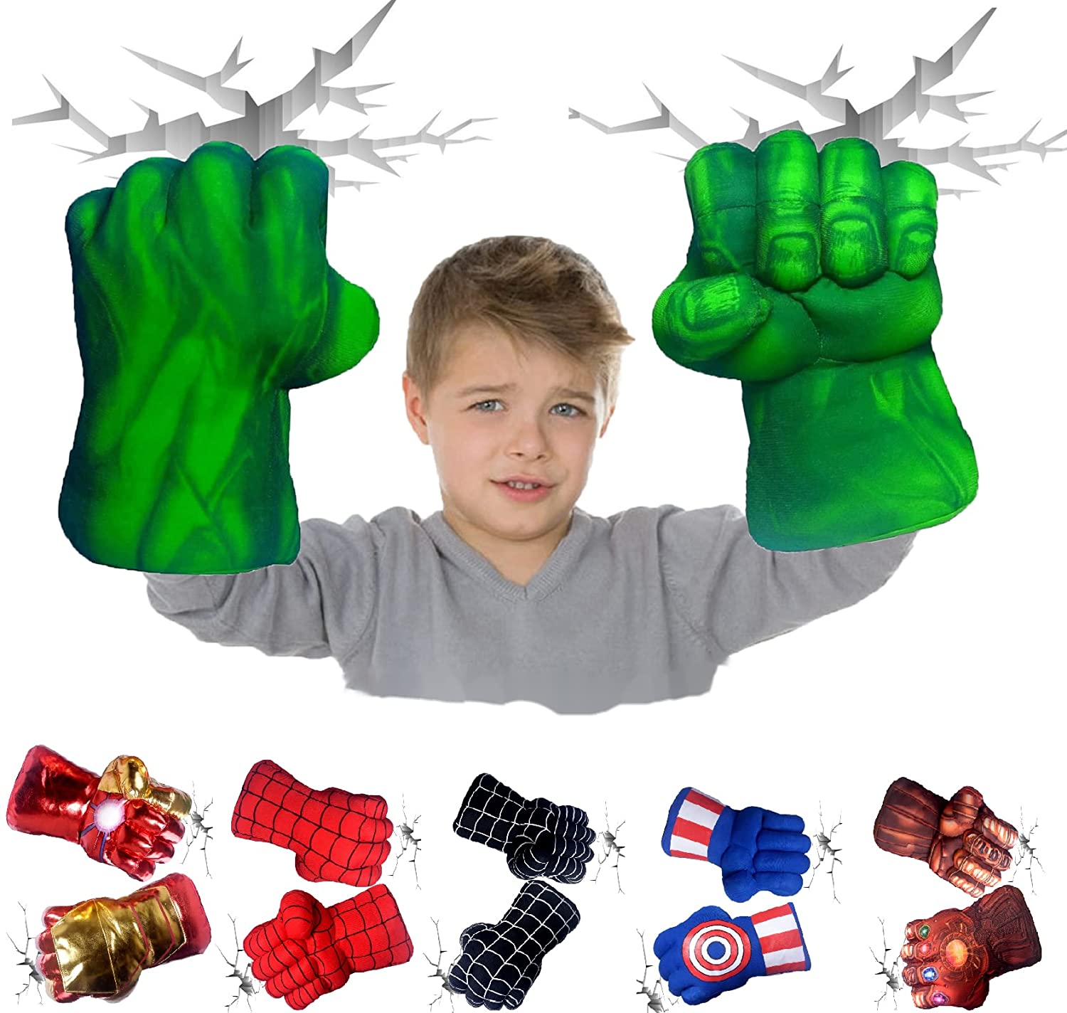 Incredible Hero Gloves Super Hands Smash Fists Cosplay Halloween Costume Christmas Super Soft Safe Pillow-Like Plush Boxing Training Gauntlet Green