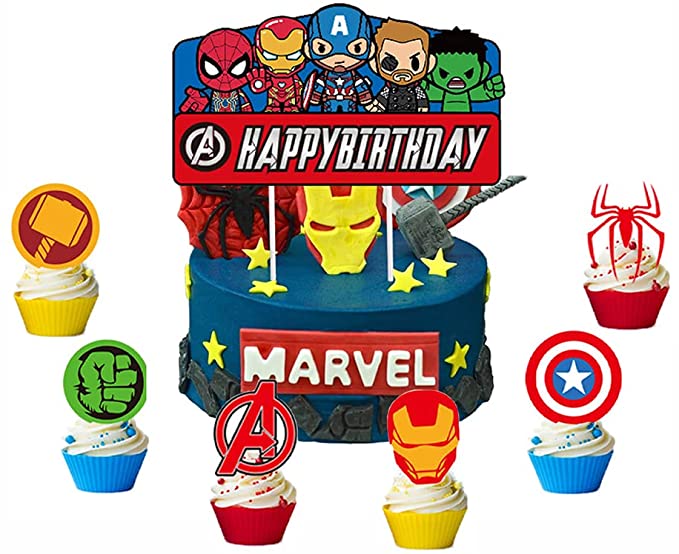 25pcs-Superhero-Cake-Toppers-Cupcake-Toppers