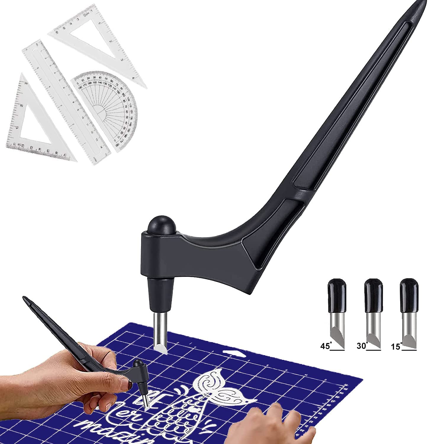 Craft Cutting Tools With Triangle Ruler ,360-Degree Rotating Blade Stainless Steel Craft Cutter