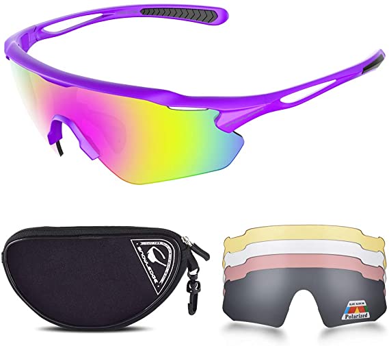 Cycling Glasses with 5 Lenses, UV400 Polarized Sports Sunglasses