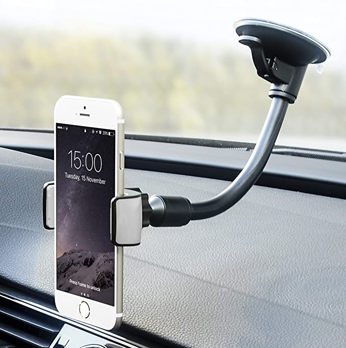 Car Mount, Universal Flexible Arm Windshield Car Phone Holder with Strong Suction Cup Compatible iPhone