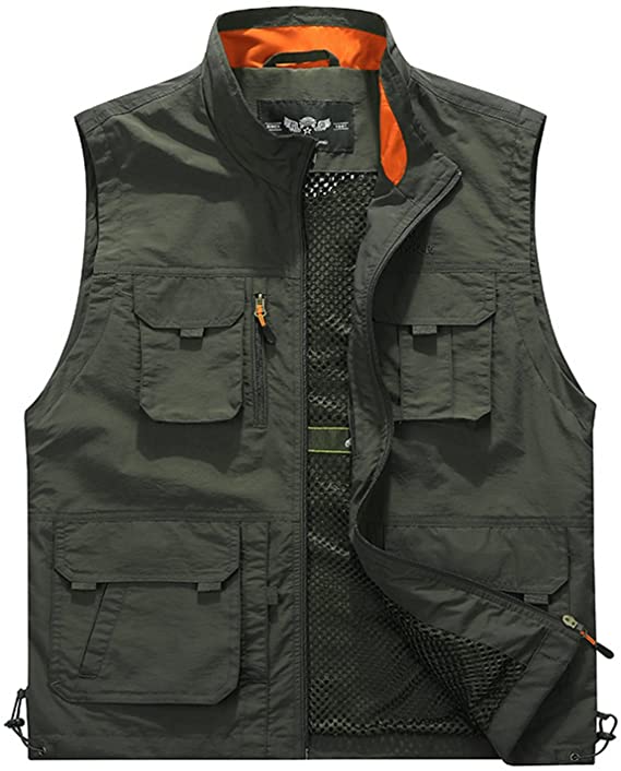 Flygo Men's Casual Outdoor Work Safari Fishing Travel Photo Cargo Vest Jacket Multi Pockets