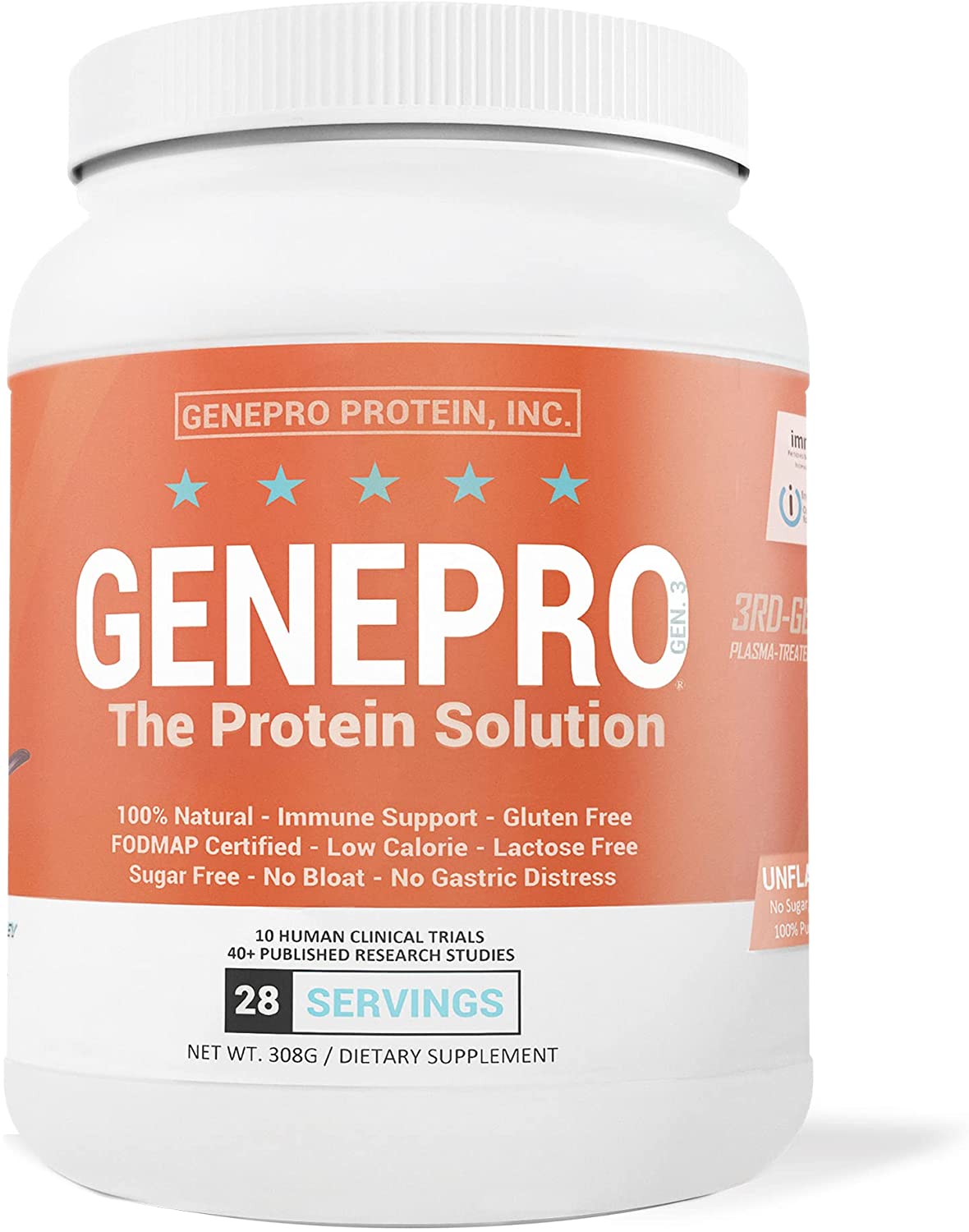 Genepro Unflavored Protein Powder - Lactose-Free, Gluten-Free, & Non-GMO Whey Isolate Supplement Shake